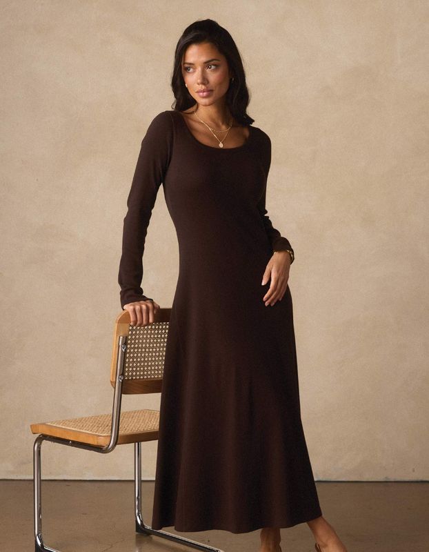 Normal Rib L/S Midi Dress