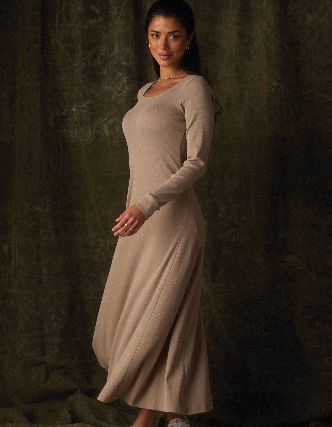 Normal Rib L/S Midi Dress