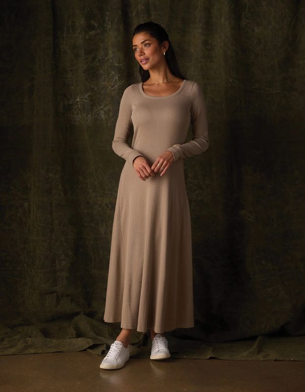 Normal Rib L/S Midi Dress