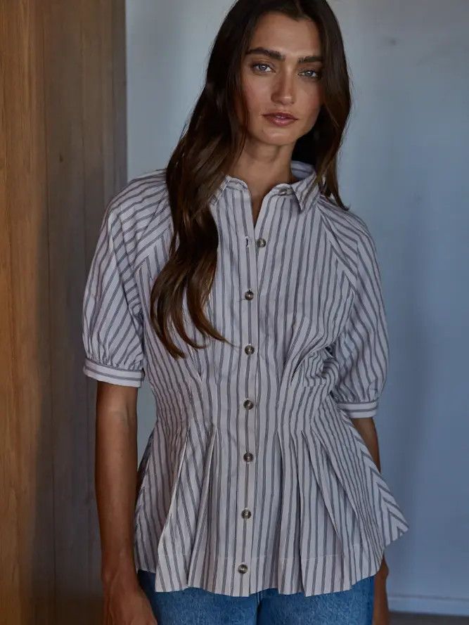 Striped Cinched Waist Blouse