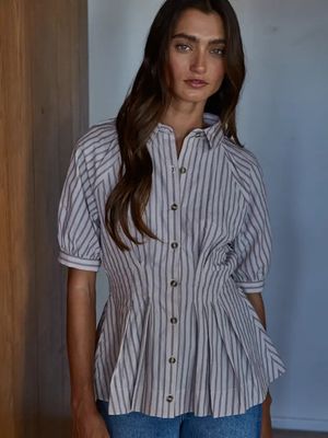 Striped Cinched Waist Blouse