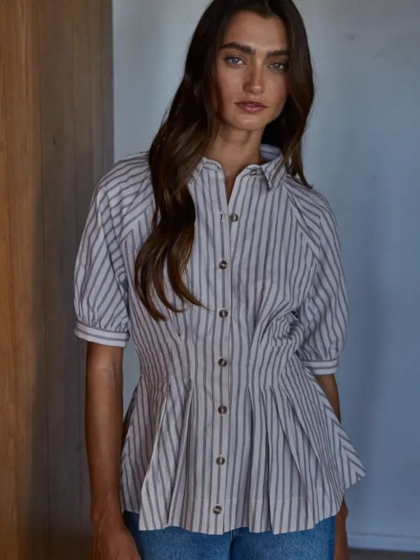 Striped Cinched Waist Blouse
