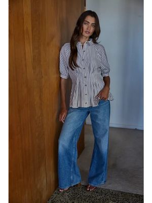 Striped Cinched Waist Blouse