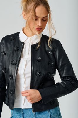 Flora RF Applique Leather Jacket