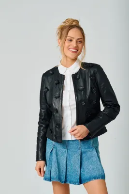 Flora RF Applique Leather Jacket