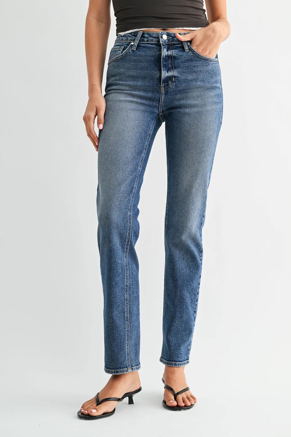 Mid Rise Stovepipe Straight Leg