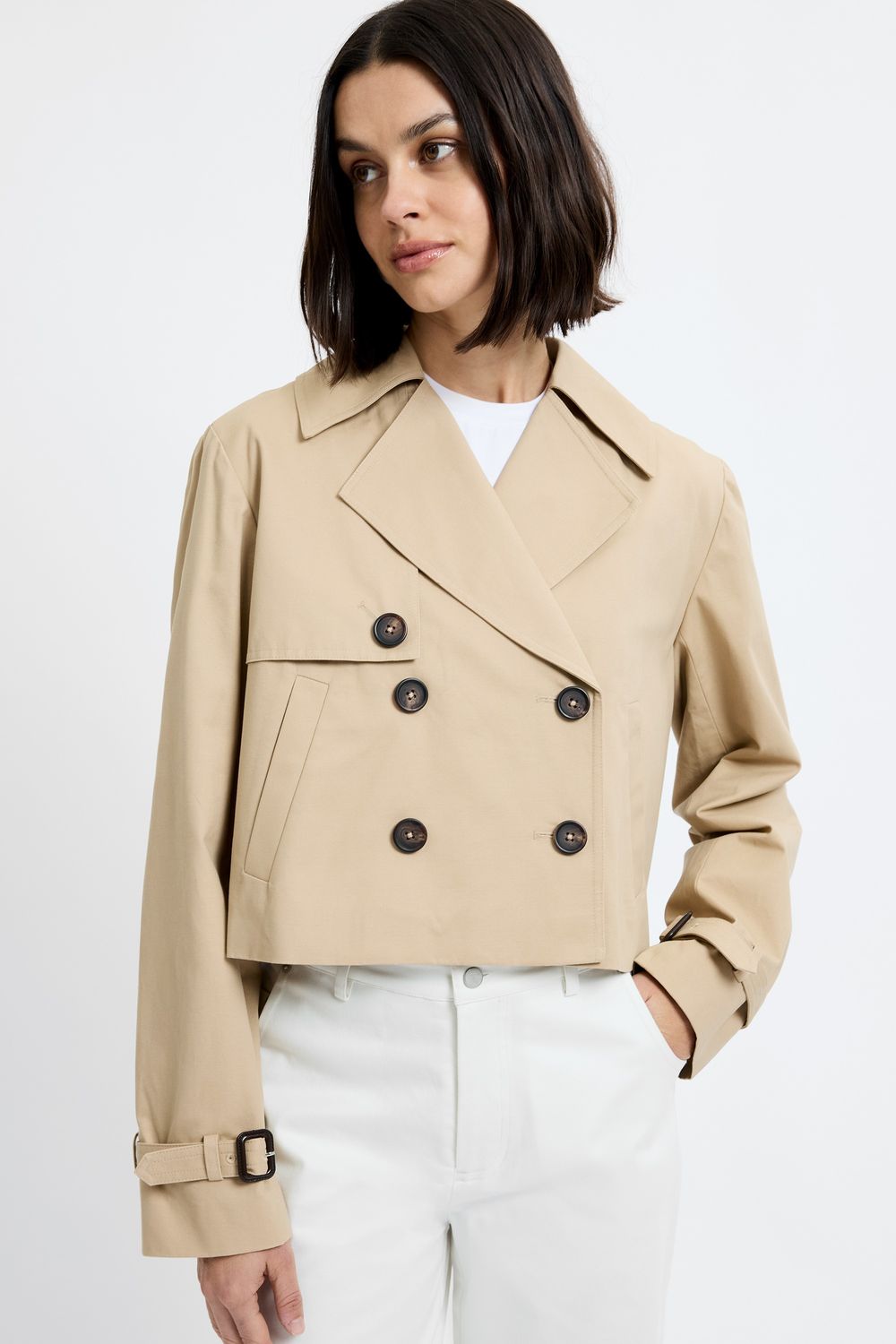 Cropped Twill Trench