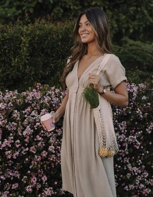 Kalo Guaze Deep V Button Dress