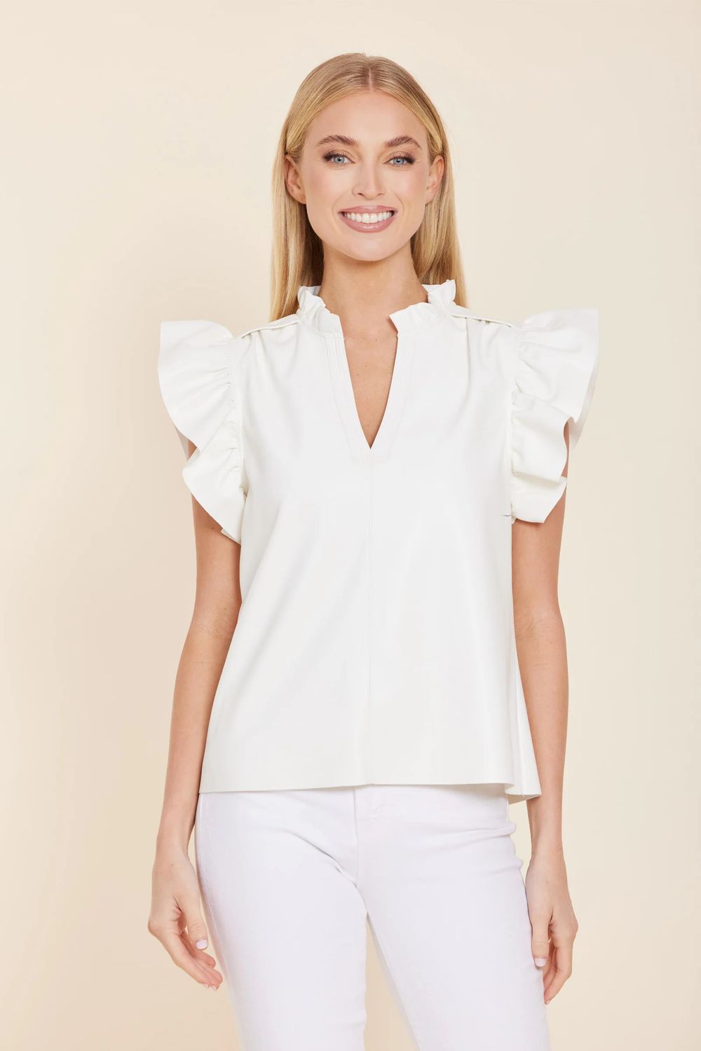 Faux Leather Flutter Sleeve Top