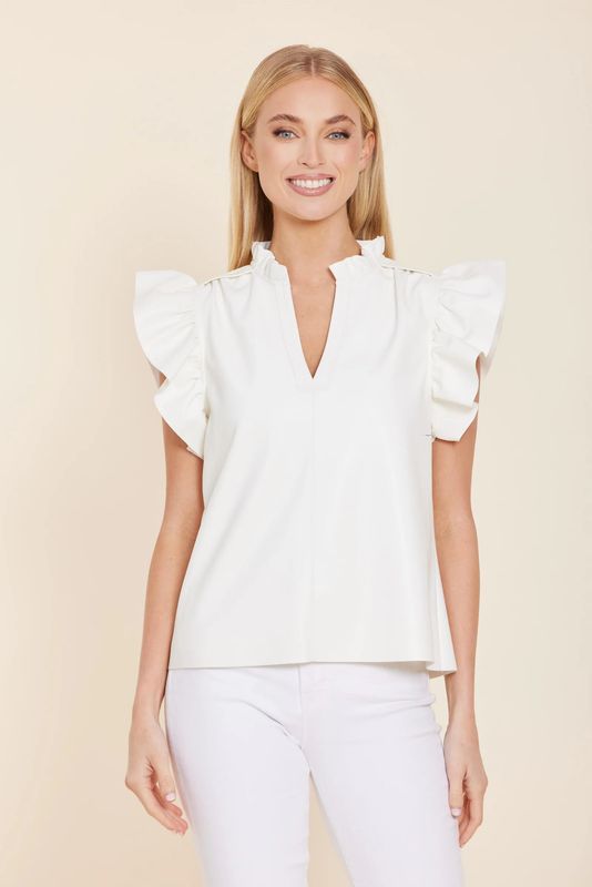 Faux Leather Flutter Sleeve Top