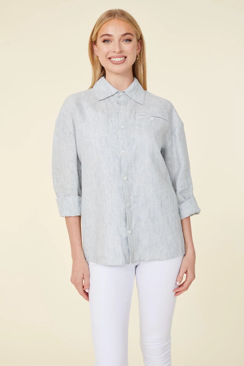 Linen Pinstripe Button Down