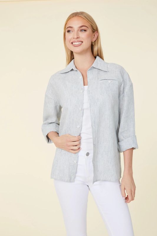 Linen Pin Stripe Button Down