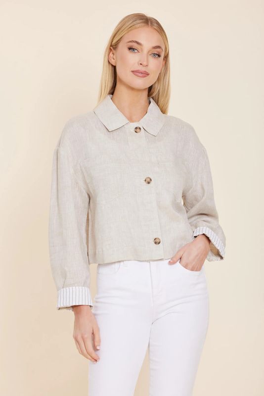 Linen Jacket w/Pin Stripe Cuff