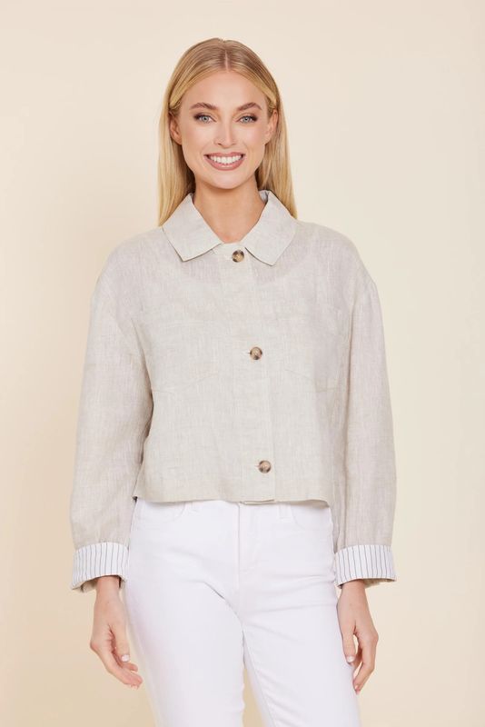 Linen Jacket w/Pin Stripe Cuff