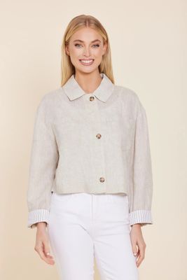 Linen Jacket w/Pin Stripe Cuff