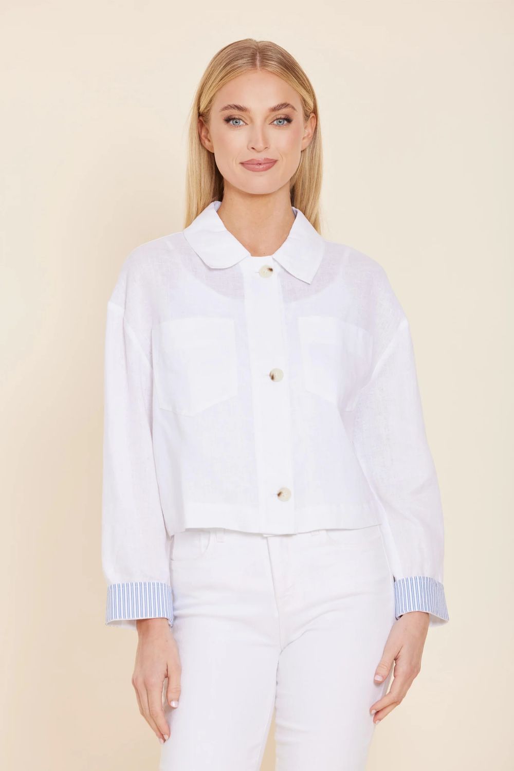 Linen Jacket w/Pin Stripe Cuff