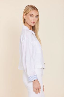 Linen Jacket w/Pin Stripe Cuff