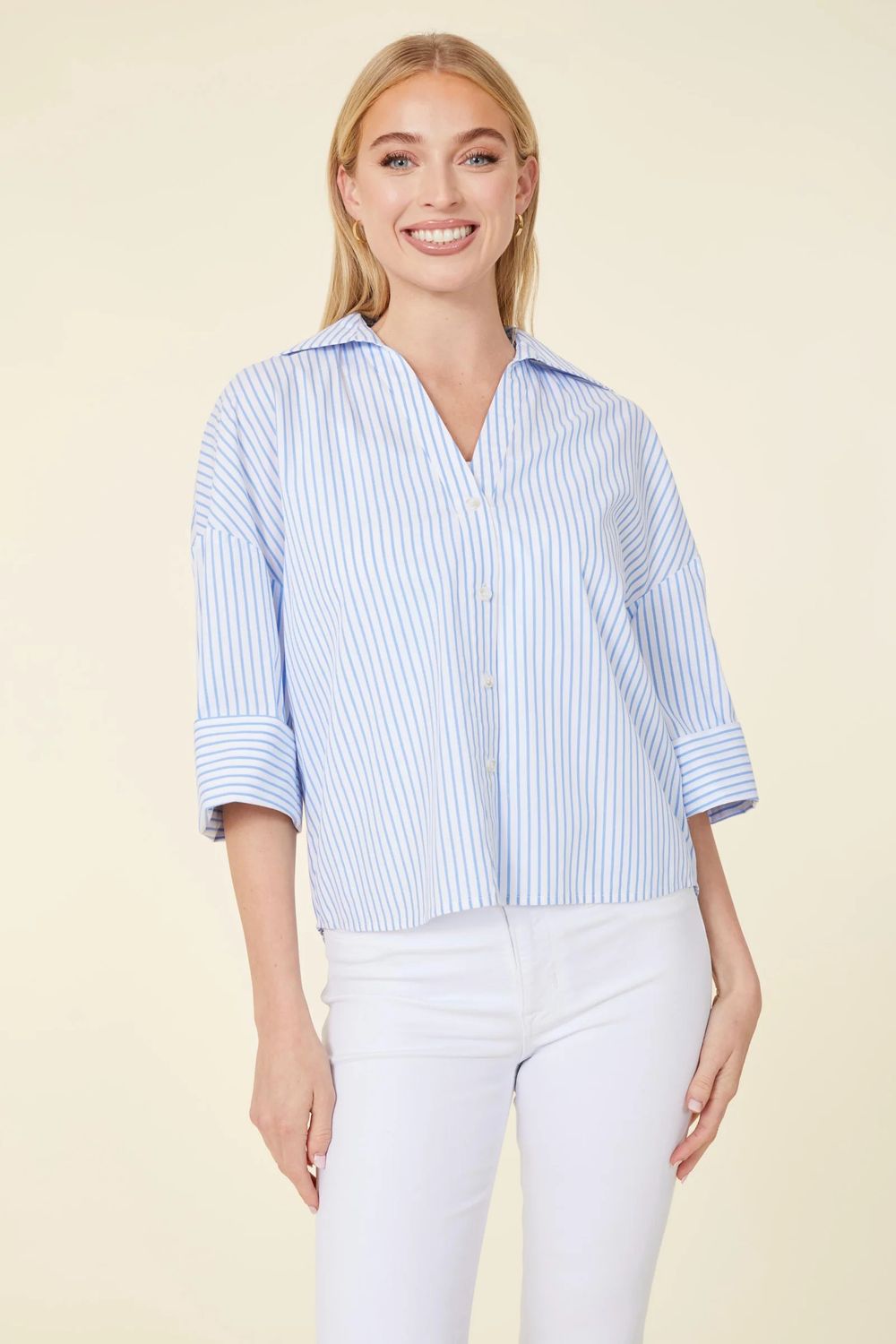 Three Quarter Sleeve Stripe Shirt