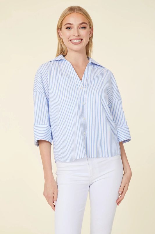 Three Quarter Sleeve Stripe Shirt