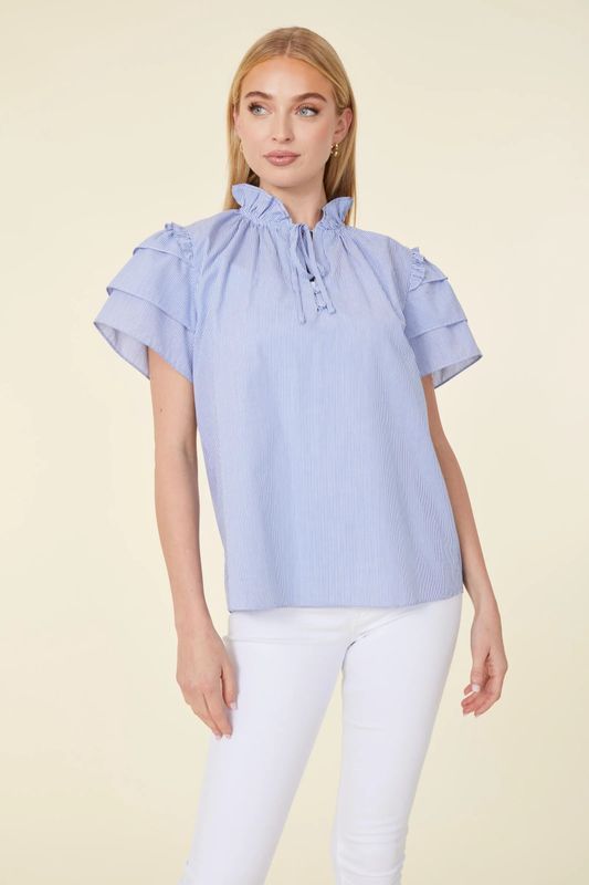 Stripe Flutter Sleeve Top
