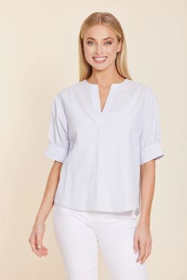 Poplin V-Neck Stripe Top