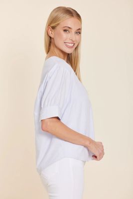 Poplin V-Neck Stripe Top