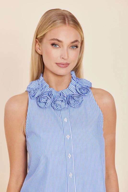 Poplin Stripe Rose Bud Top