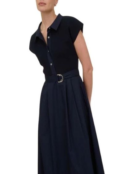 Mixed Media Collared Shirt Dress