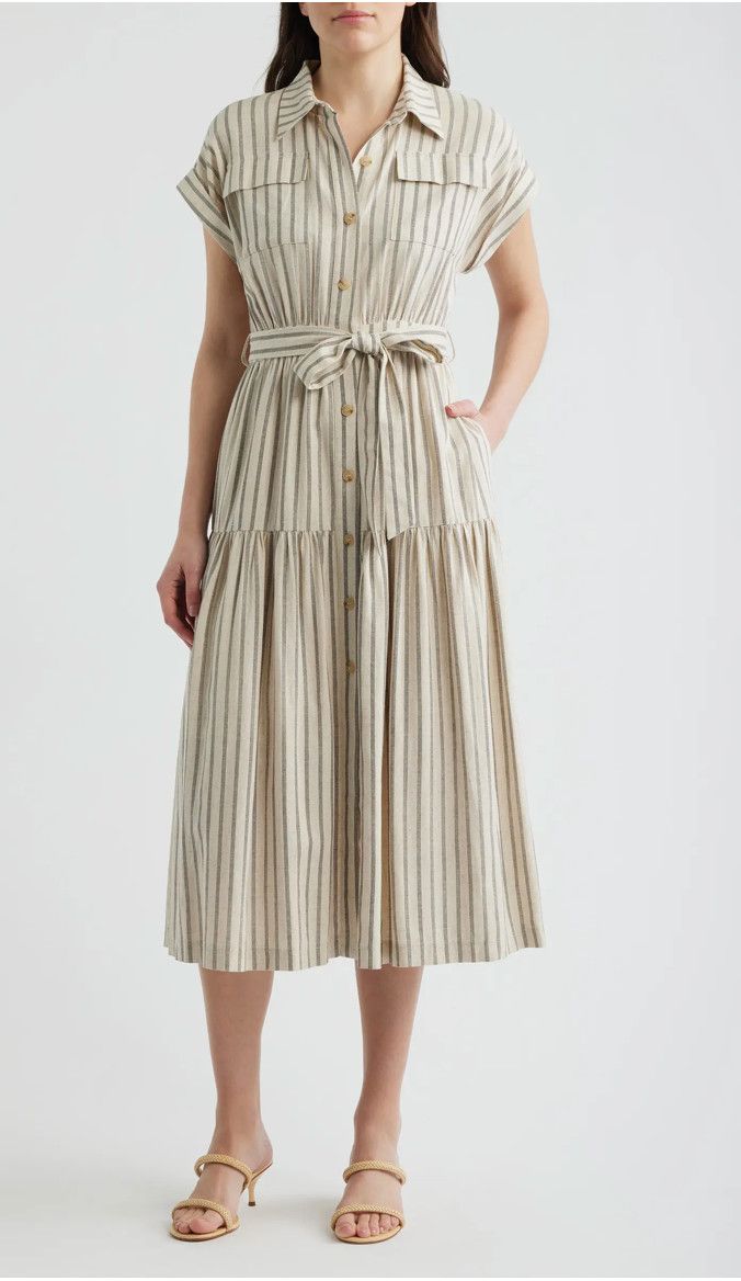 Stipe Linen Shirt Dress
