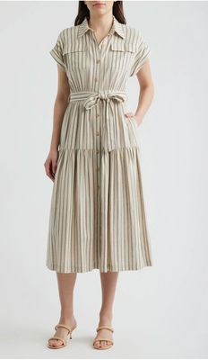 Stipe Linen Shirt Dress