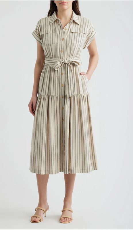 Stipe Linen Shirt Dress