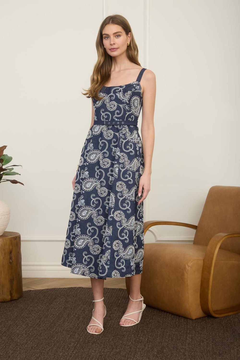 Embroidered Denim Midi Dress