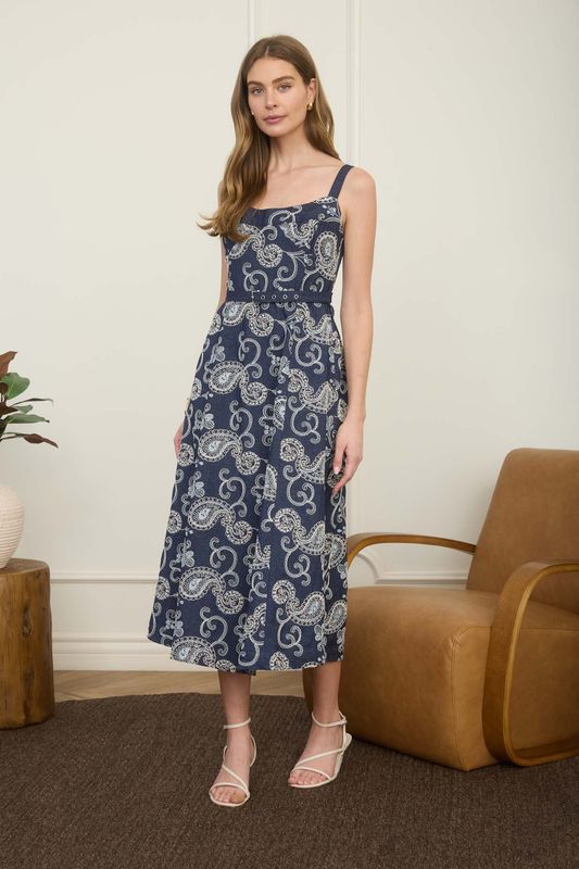 Embroidered Denim Midi Dress