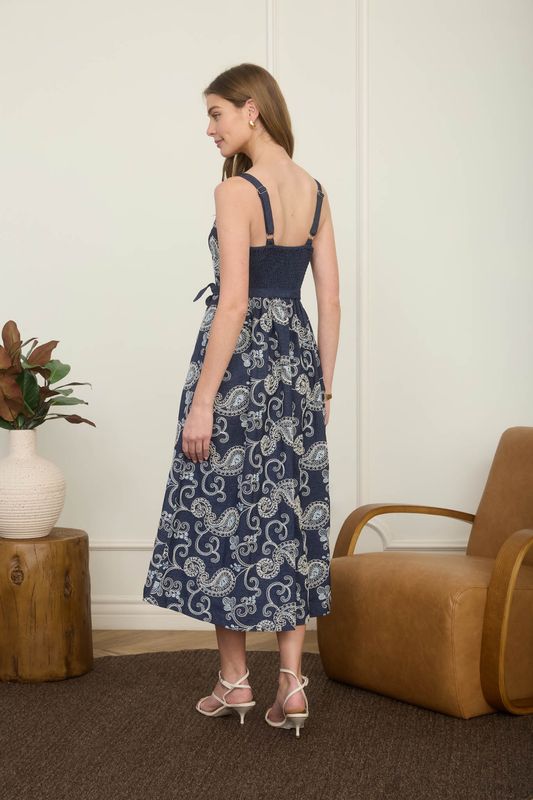 Embroidered Denim Midi Dress