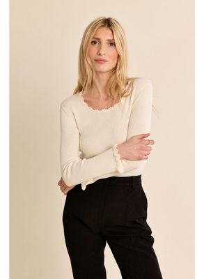 Long Sleeve Rib Ruffle Neck Top
