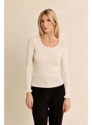 Long Sleeve Rib Ruffle Neck Top