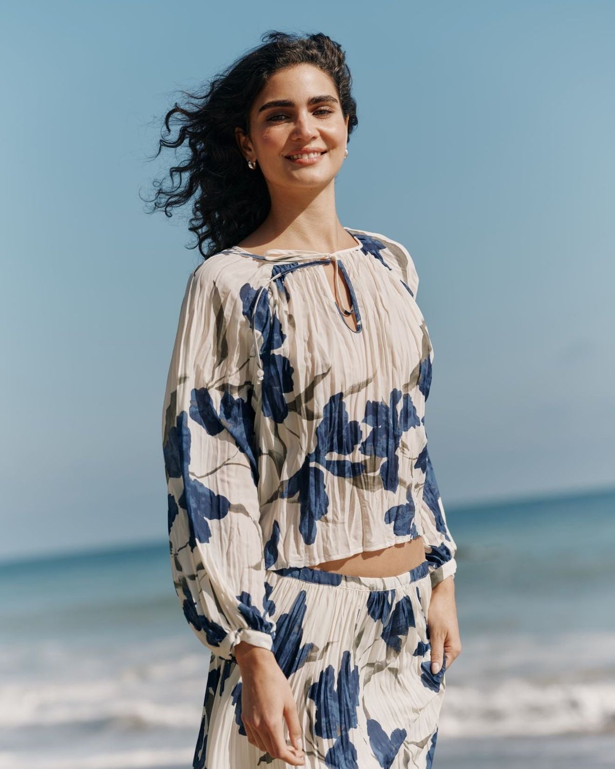 Pleated Tie Front Top