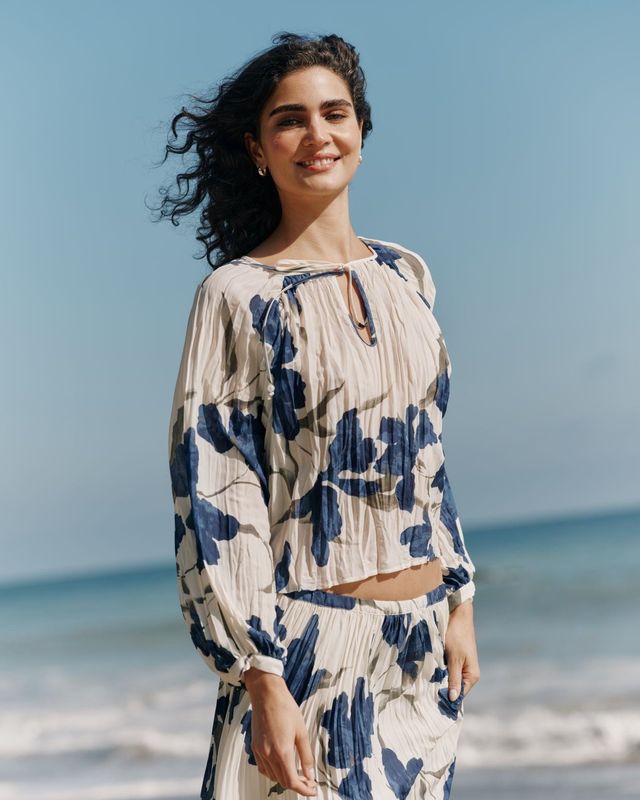 Pleated Tie Front Top