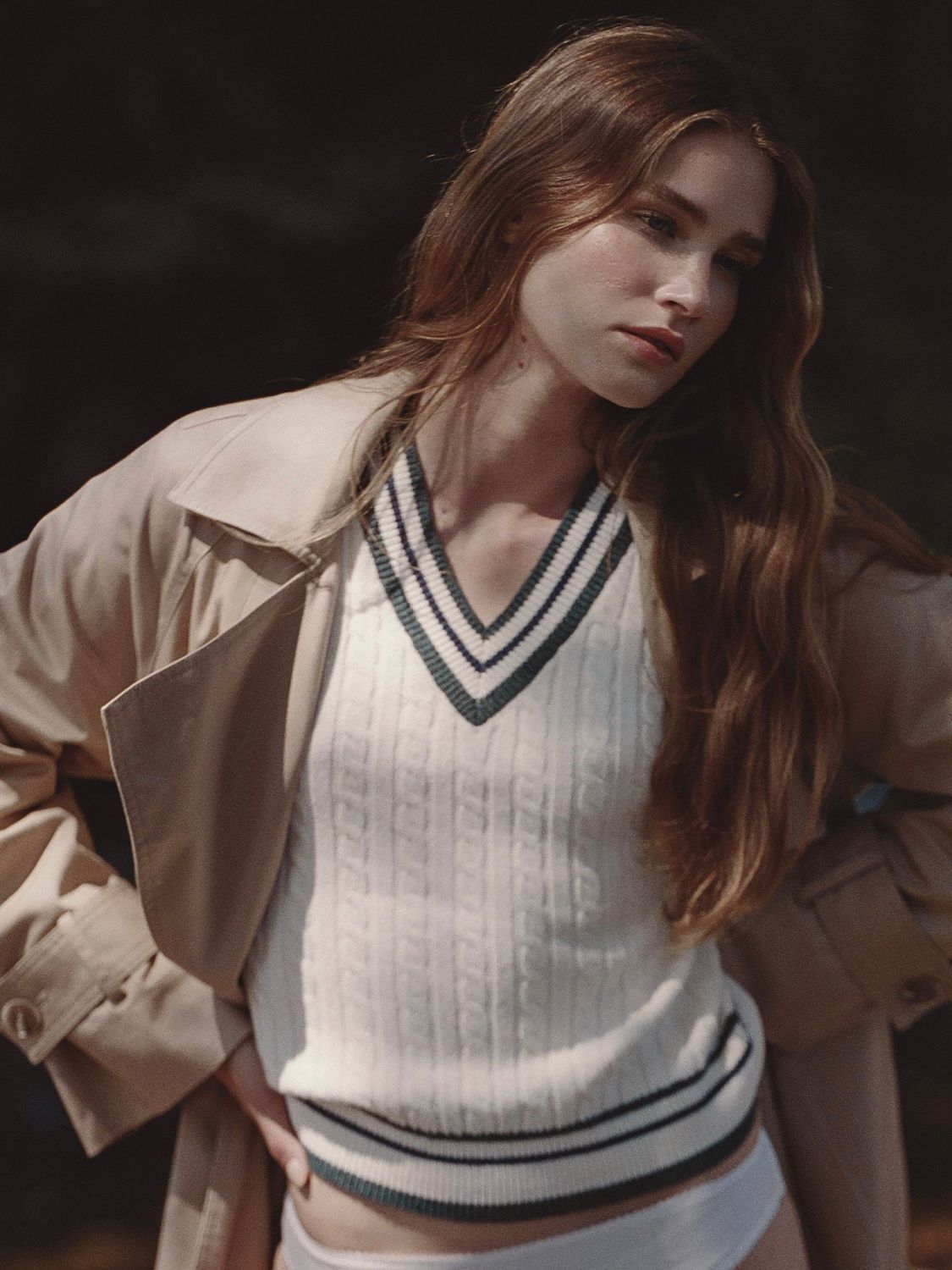 Aleyna V-Neck Cable Sweater