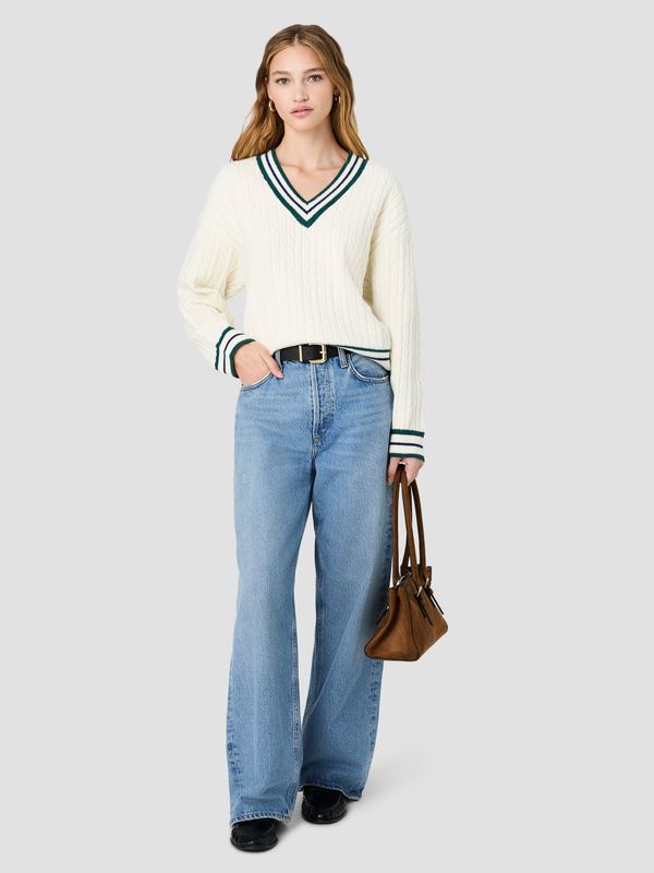 Aleyna V-Neck Cable Sweater