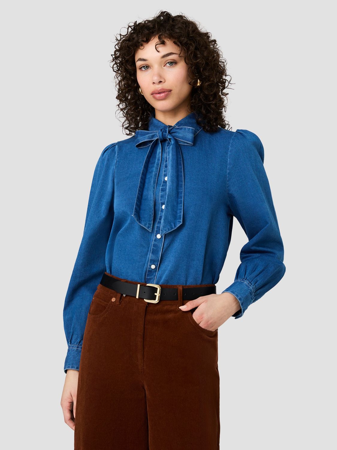 Zaves Chambray Bow Top