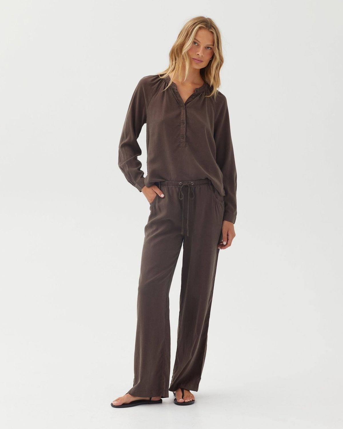 Long Sleeve Wide Placket Pullover