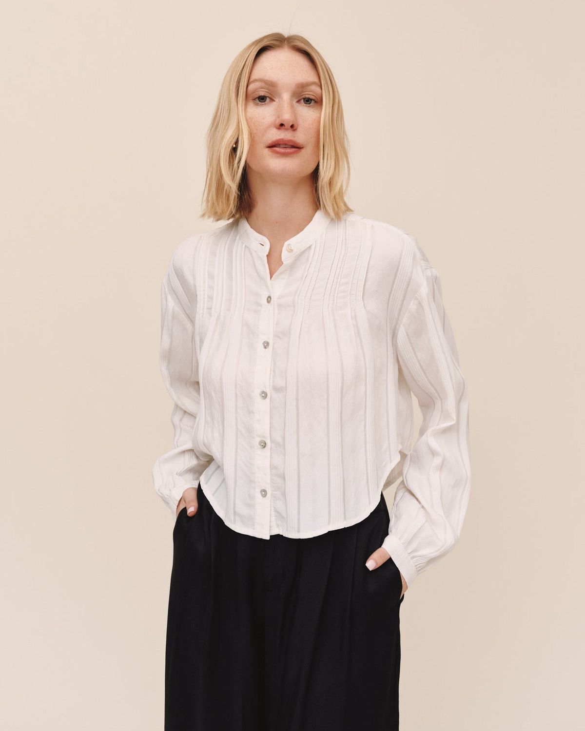 Long Sleeve Pintuck Shirt
