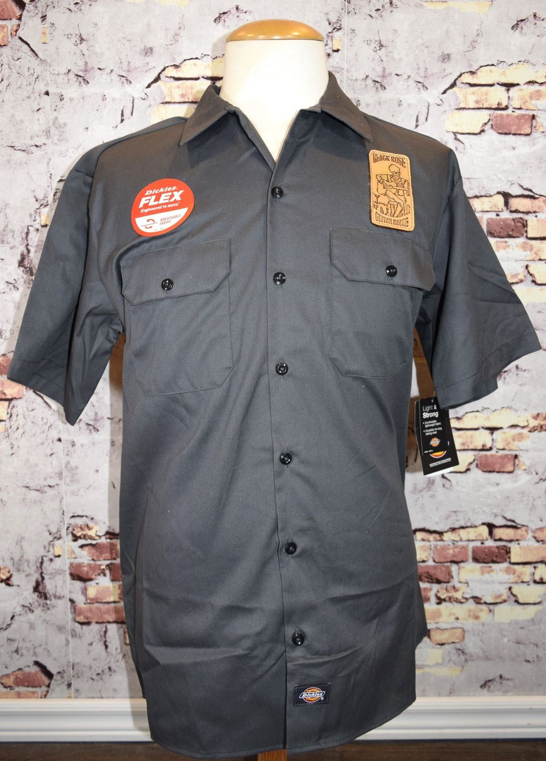 Black Rose Short Sleeve Dickies Work Shirt, Color: Black, Size: Medium