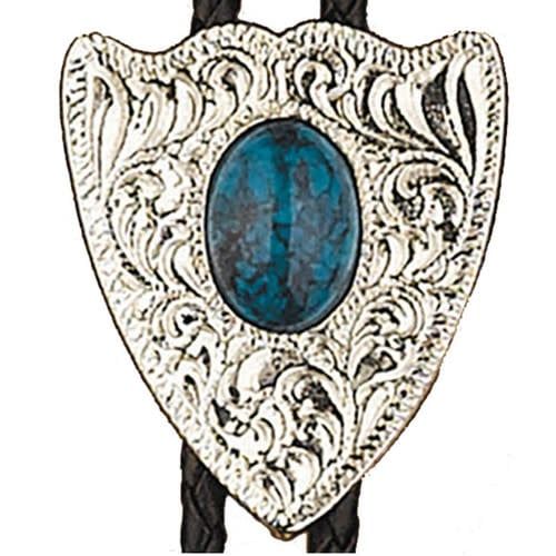 Made in the USA - Decorative Arrowhead Bolo Tie with Turquoise Stone