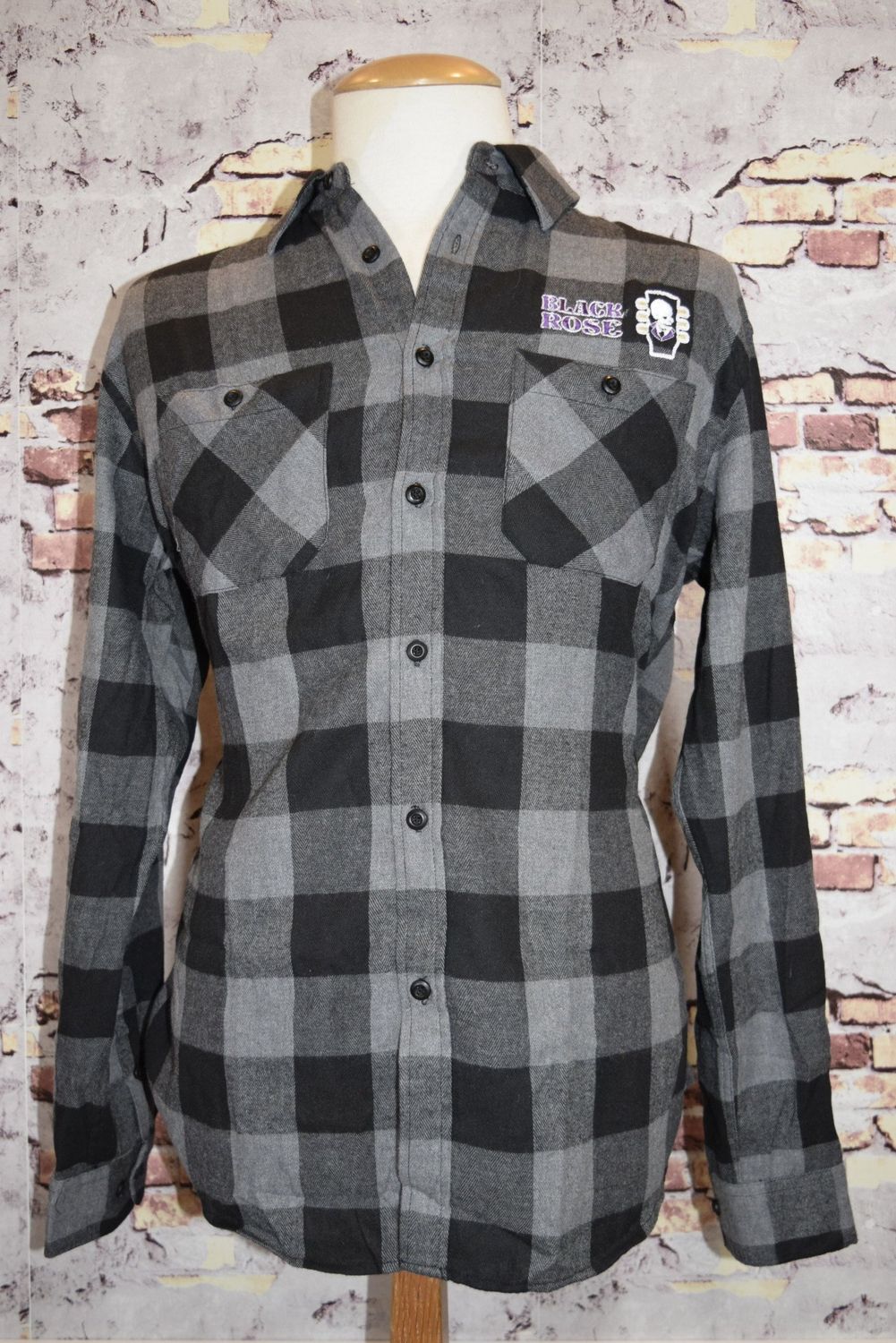 Black Rose Flannel Long Sleeve Embroidered