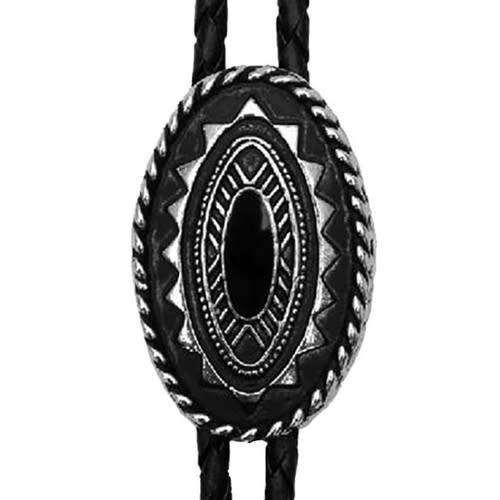 Made in the USA - Silver Plated Black Oblong Bolo Tie