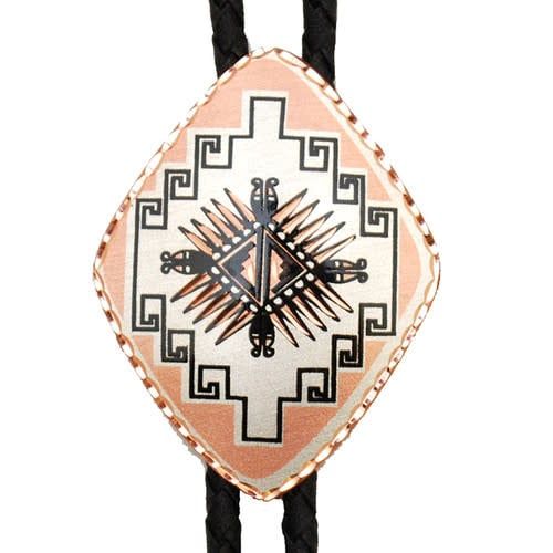 Aztec Design on Diamond Shape Copper Bolo Tie