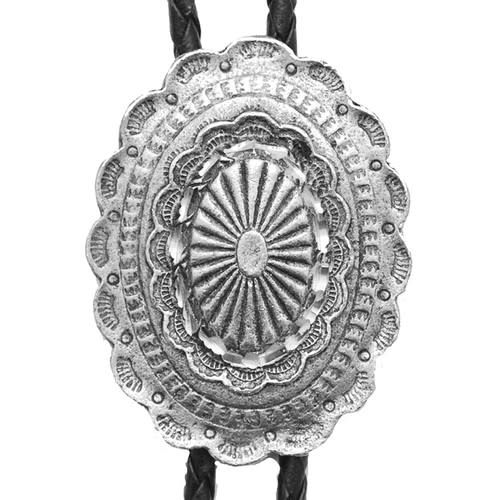 Made in the USA - Silver Scalloped Oval Bolo Tie