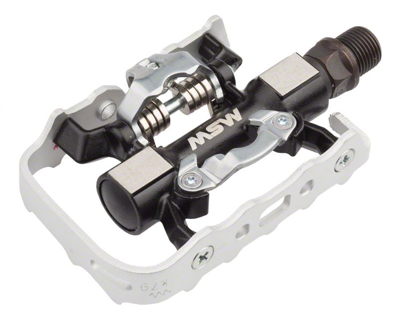 MSW CP-100 Pedals - Single Side Clipless with Platform  Aluminum  9/16 Black/Silver